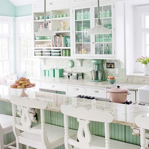 mint and white kitchen